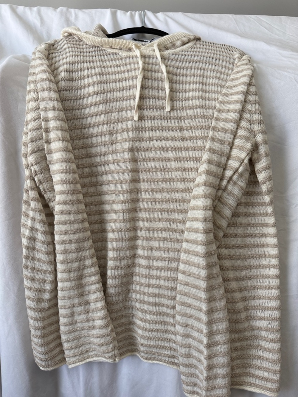 Onia Cream and Tan Striped Hooded Linen Knit Sweater